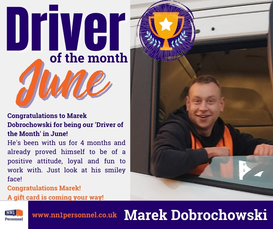 Congratulations to Marek Dobrochowski - our 'Driver of the Month' in June! 
#nn1drivers #DriverOfTheMonth #agencydrivers