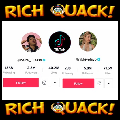 KTurkiye43's tweet photo. Who sopports @RichQuack at @tiktok_us ?

- Nikki Velayo (5.8 Million Followers) ✔️
- Heire Juless  (2.3 Million Followers) ✔️

@cz_binance @coinbase @krakenfx
@jakepaul @ParisHilton @elonmusk
@Apixelados @WhiteBit6 @BitMartExchange
@KEEMSTAR @lilyachty @Hotbit_news @tiktok_us https://t.co/5VdMkVF8p9