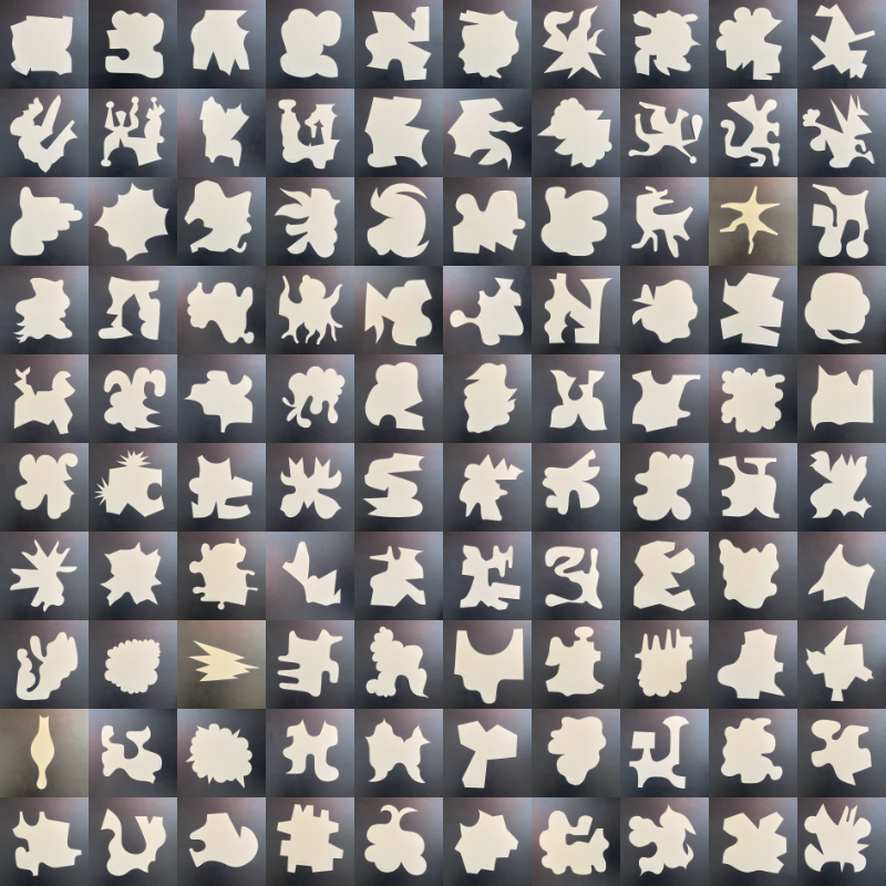 ilan_katin's tweet photo. first 100 cuts from the #dailycut project of 2021 . shapes cut every day . each one from 1 page of a sketch book . current plan:
- trace outlines
- extrude them into volumes
- create holes in cubes for passages
- make a with them city in @vlandio https://t.co/rK5IDTTgAj