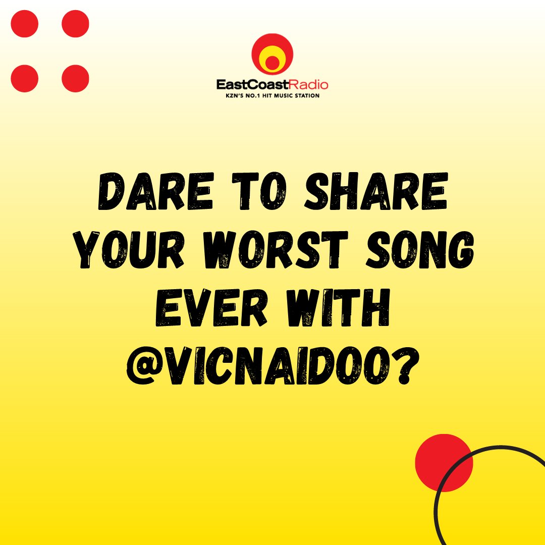 ecr9495's tweet image. What's your #WorstSongEver? Tell us the name and why it's the worst and #VicNaidooOnECR will force KZN to listen to it...
Comment below or send a voice note to 061 792 9495