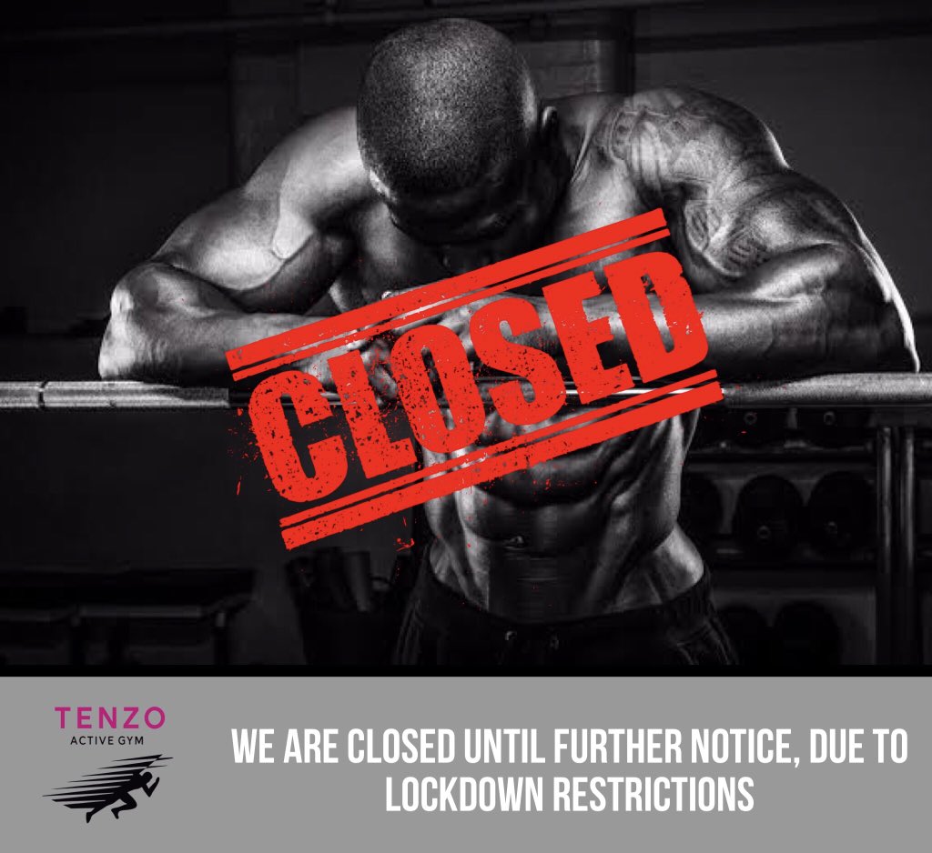 TenzoActiveGym's tweet photo. We regret to inform you that the gym will be closed as of today until further notice, due to the Lockdown restrictions.

Stay safe Tenzo family, we’ll see you soon 

#tenzoactivegym #fitnessgym #mayibuye #circulatetherand #tembisa #gym #workout #fitness #townshipeconomy https://t.co/zbqcnNgNCj