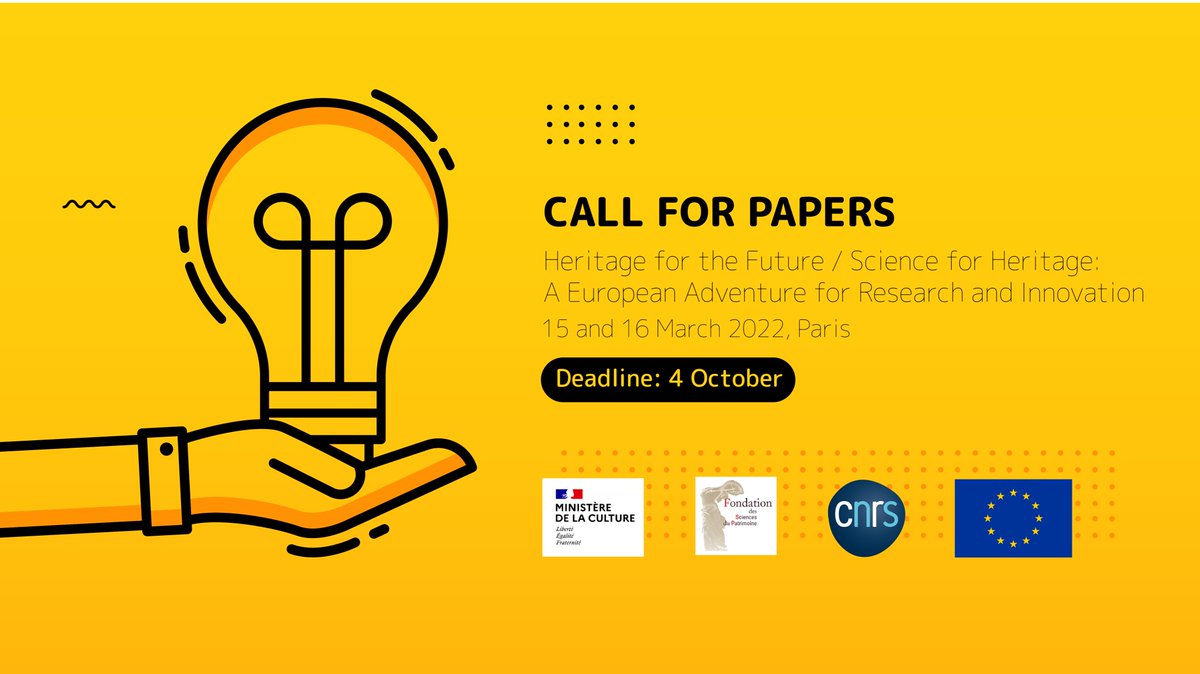 🗣️Have a say in topics related to #HeritageScience? Submit your papers to the conference "Heritage for the Future / Science for Heritage" now❗️

🗓️Deadline: 4 October
👉Read the Call: bit.ly/3hc039J