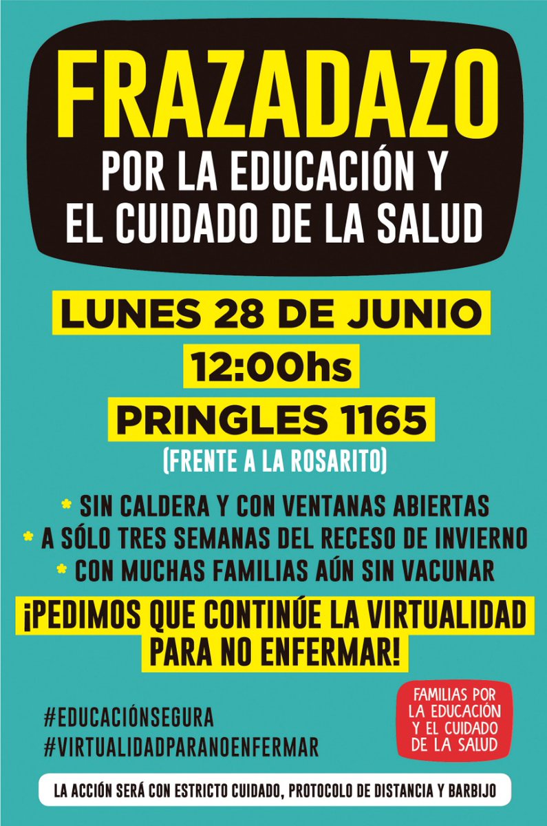 InterEscuelaxES's tweet photo. Nos hacemos eco. Hoy 12:00 hs.
Con distanciamiento y cuidados.
#EDUCACIONSEGURA 
#VIRTUALIDADPARANOENFERMAR https://t.co/7N6bIc45E7