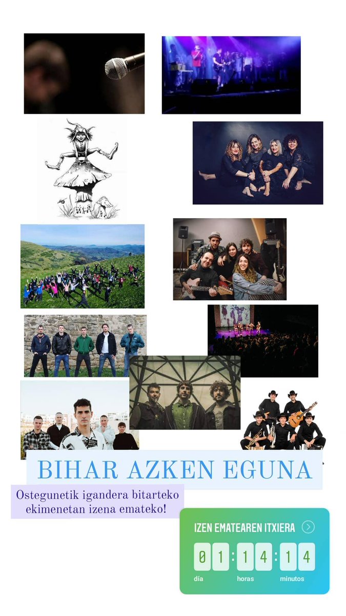 BIHAR ostegunetik igandera bitarteko ekimenetan izena emateko AZKEN EGUNA izango da!

Gaueko 22:00tan itxiko da izena ematea eta honekin batera, sarreren zozketa burutuko da. 

Ez galdu aukera, eta animatu izena ematera!