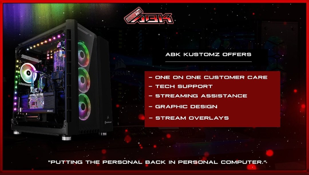AbkKustomz's tweet photo. Looking for a pc?
Why not come to us? We are "the one stop shop, for all your pc needs"
Come talk to our support agents today and allow us to give you a free quote on a pc that will fit all your needs.
#gaming #graphics #GPU #GFX #gaminglife https://t.co/0WxnRFt7Yo https://t.co/LYza5sVvvv