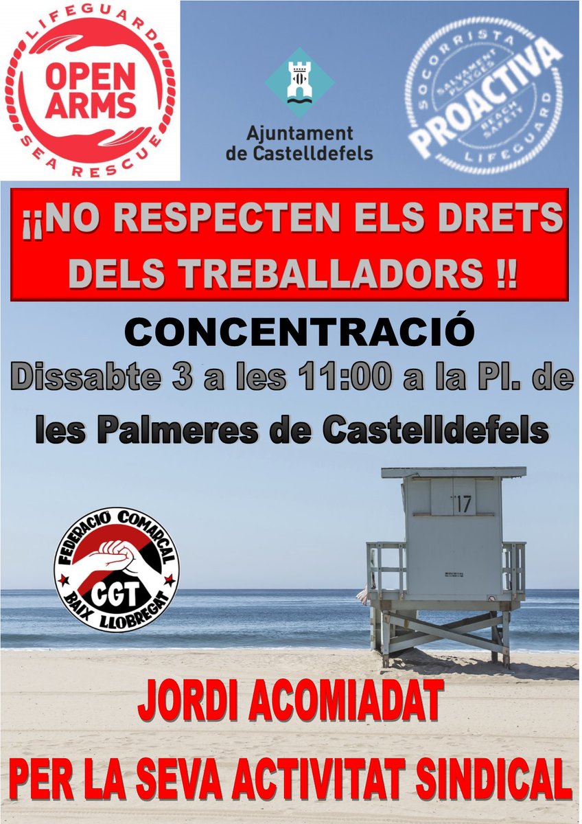 CGTBaixLlob's tweet photo. PROACTIVA no respecta els drets dels treballadors ... @openarms_fund  i @AjCastelldefels COMPLICES de l'acomiadament de Jordi per la seva activitat sindical. https://t.co/hclAY733W9
