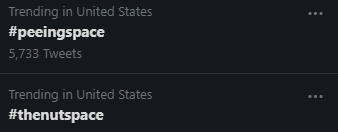Dorkiiverse's tweet photo. Y'all really have #thenutspace and #peeingspace trending at the same time https://t.co/w24g47cpmC
