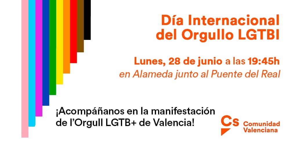 CsCValenciana's tweet photo. 🌈 ¡Buenos días y Feliz #Orgullo2021!

▶️ Te esperamos esta tarde a las 19.45h para participar en la Manifestación del #OrgulloLGTBI
👉 ¡Quedamos en la Alameda, junto al Puente del Real!

😃 Frente a la discriminación y el odio, seguimos luchando por la tolerancia y el respeto. https://t.co/by2bq3fMuZ