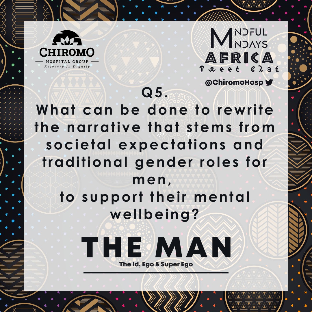 Q5: What can be done to rewrite the narrative that stems from societal expectations and traditional gender roles for men, to support their mental wellbeing?

#YourMentalHealthFirst