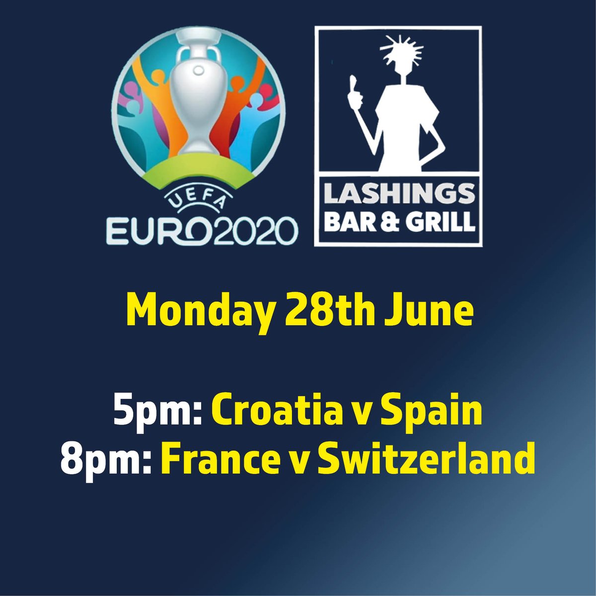 lashingskent's tweet photo. Euro 2020 action live on the big screen today at Lashings! It's Croatia 🇭🇷 v Spain 🇪🇸 at 5pm and France 🇫🇷 v Switzerland 🇨🇭 at 8pm. To pre-book a table call us on 01622 762218. https://t.co/W5CjiEJRyb