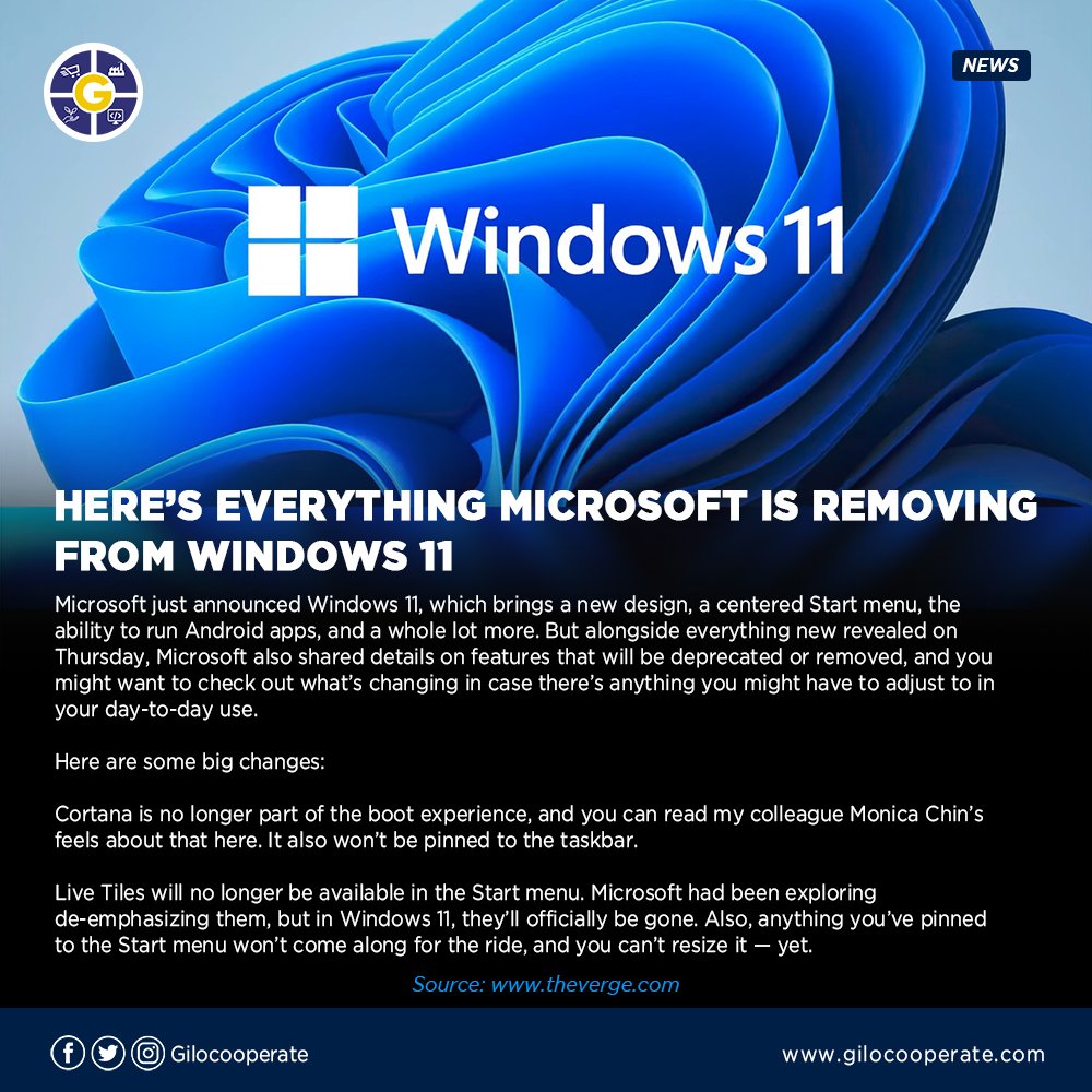 gilocooperate's tweet photo. Here’s everything Microsoft is removing from Windows 11
#gilocooperate #gilocooperatenews https://t.co/OJr5gfQnSa