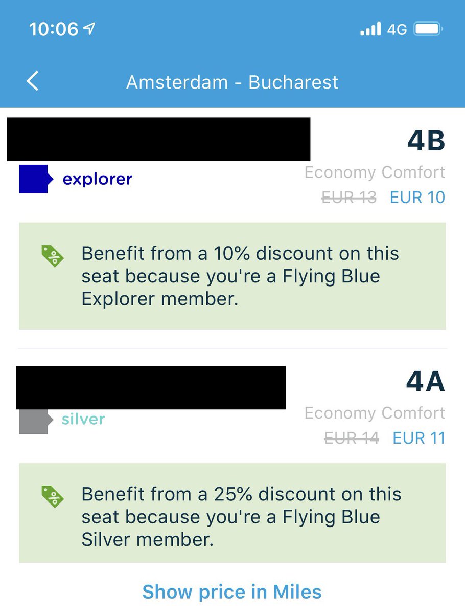 RazvanSassu's tweet photo. For @KLM percentages for discounts are quite interesting. A 25% discount might actually be less than a 10% discount (in theory from the same initial price). And it’s not the first time I see this. Marketing #scam or technical error? #FlyingBlue https://t.co/WT0g2NKGj8