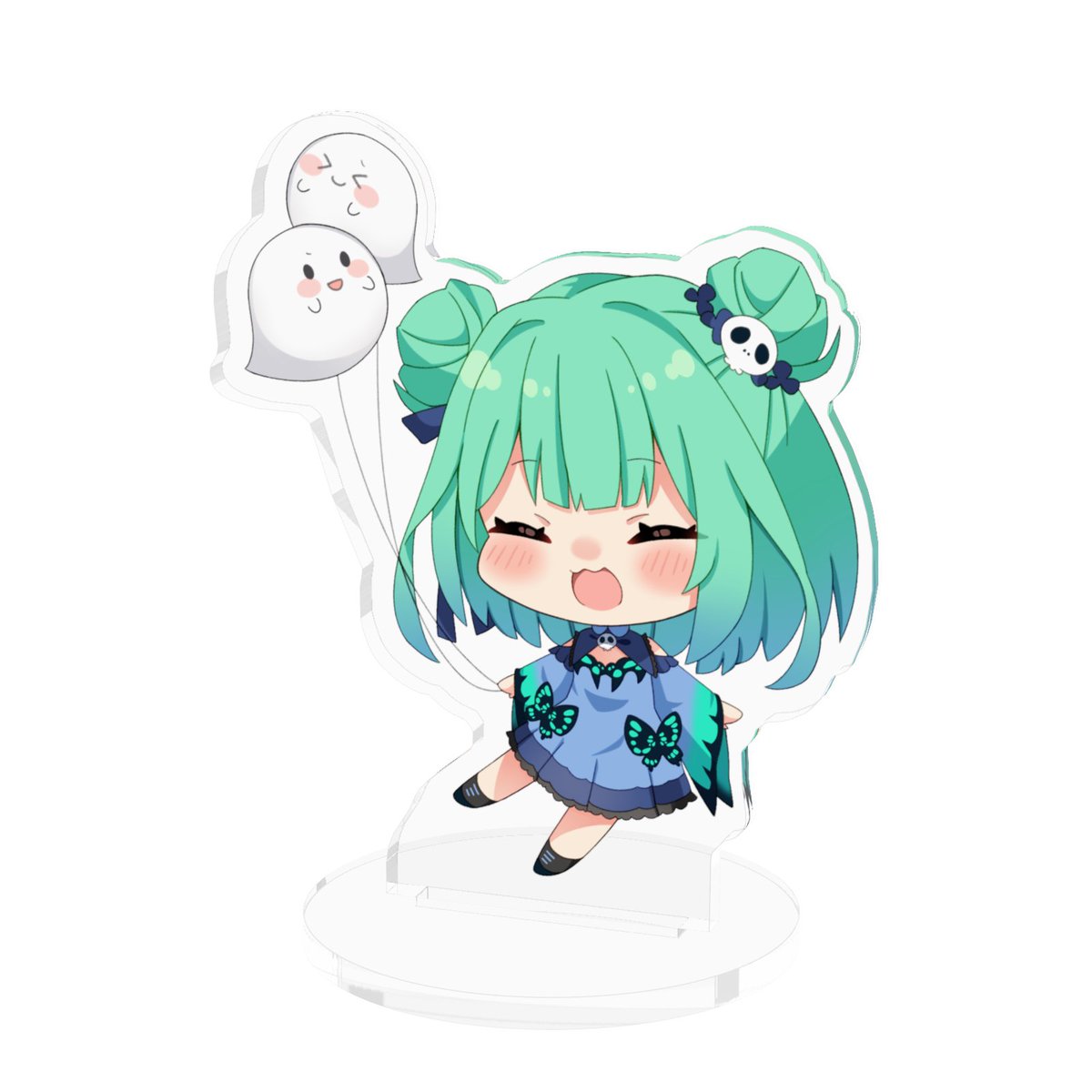 uruha rushia 1girl double bun green hair hair bun skull hair ornament dress hair ornament  illustration images