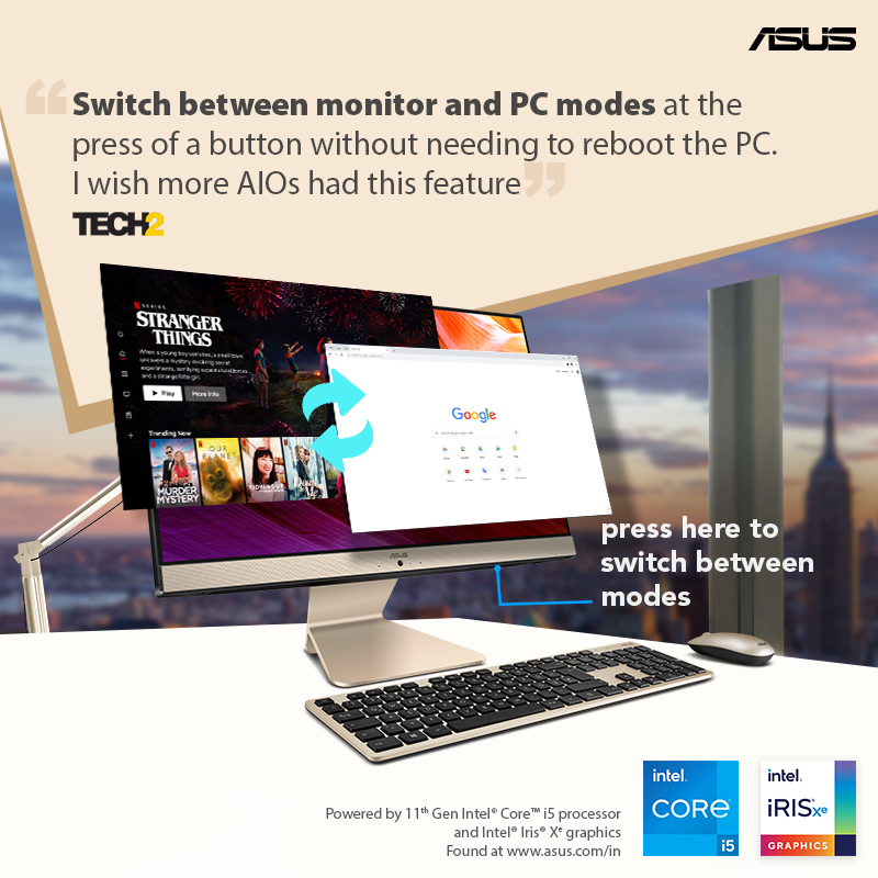 ASUSIndia's tweet photo. Experts at @tech2eets loved that the ASUS Vivo All-in-One PC V241EA can switch between PC and monitor modes at just the press of a button, enabling you to Do It All!
Know more: https://t.co/AduJgCU9NB
#ASUS #ASUSIndia #AllinOnePC #DoItAll #Intel #11thGen #ConsumerPC #HomePC https://t.co/RRazeKXGMo