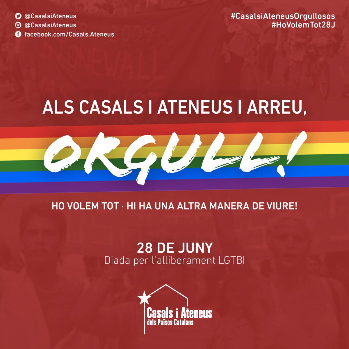 CasalsiAteneus's tweet photo. Als casals i ateneus i arreu, ORGULL! ✊

🟣28 de juny: Diada per l'alliberament LGTBI🏳️‍🌈🏳️‍⚧️

#HoVolemTot28J #CasalsAteneusOrgullosos #28J https://t.co/k9w6MCZd1n