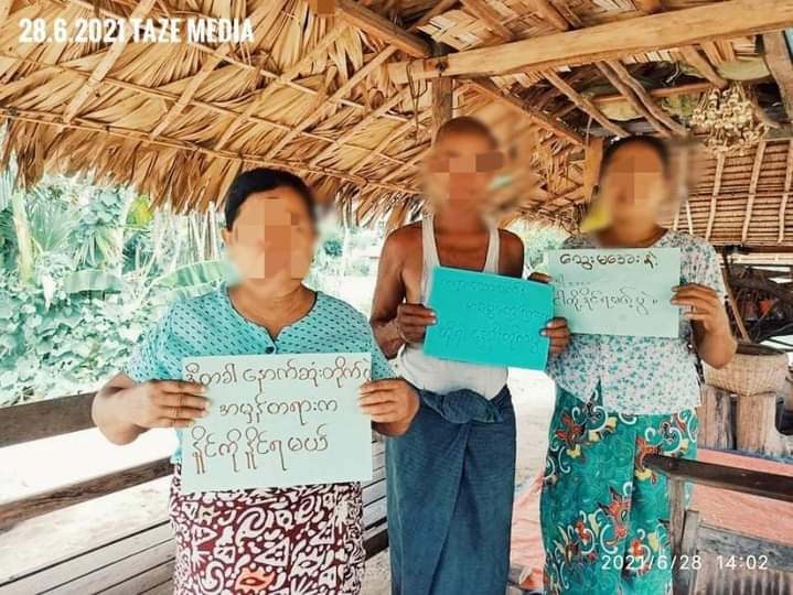 Local people of Taze Township staged a domestic strike against military dictatorship at their homes on June 28.
#RecognizeNUG 
#June28Coup
#WhatsHappeningInMyanmar
