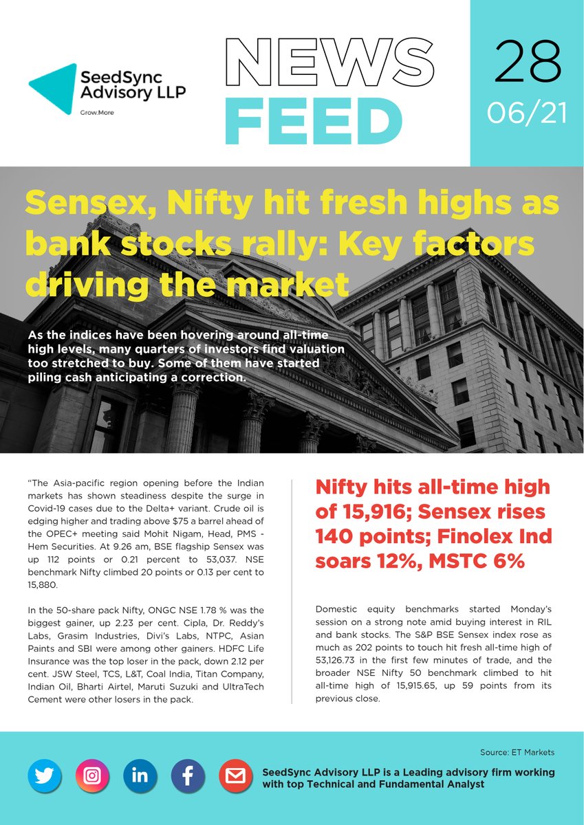 ssg_advisoryllp's tweet image. Daily Business/Market News Updates !
#seedsync #advisoryboard #advisory  #NewsUpdate #comment #Nifty #Sensex #share #like