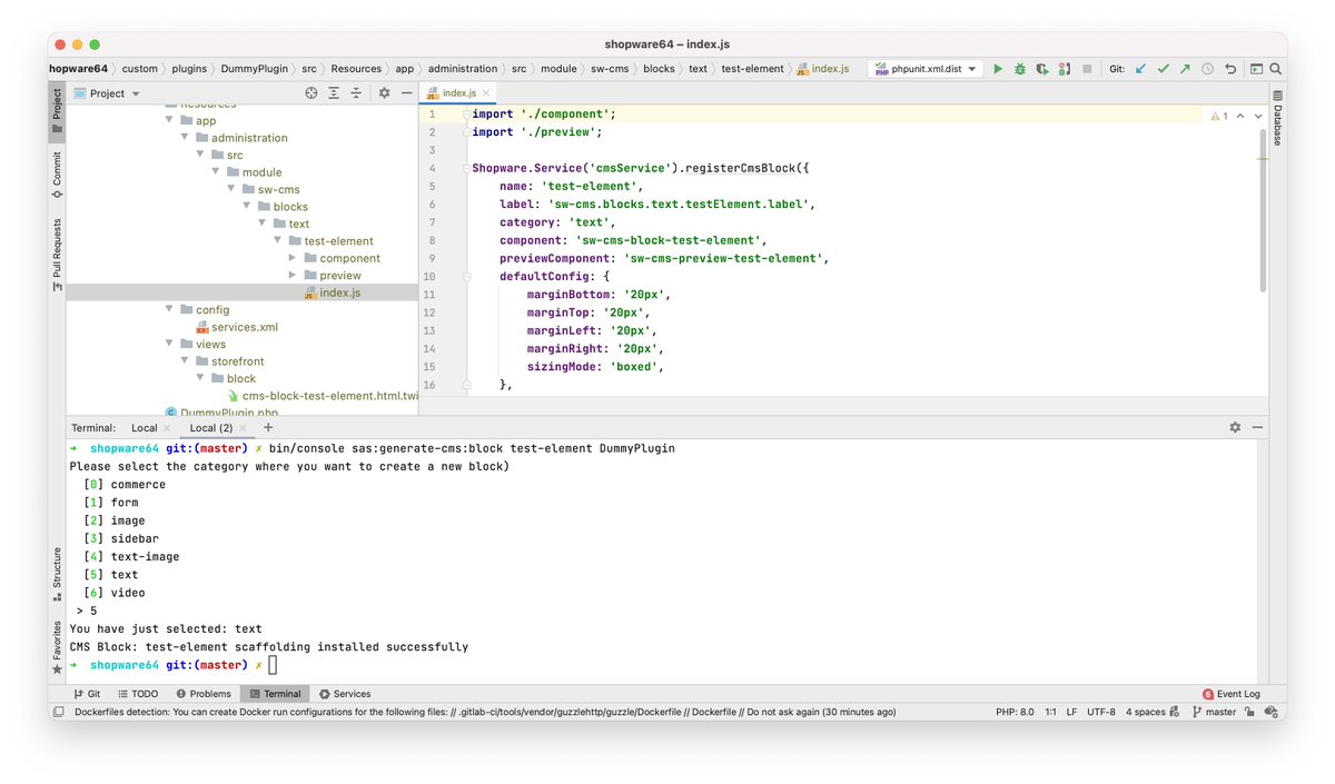 christopherdosi's tweet image. I always find it super annoying to create the structure for CMS elements &amp;amp; blocks in #Shopware.

So we created a little plugin helper at @ShapeandShift  to scaffold those with a simple command, so you're now able to create the structure within seconds 🚀

github.com/Shape-and-Shif…