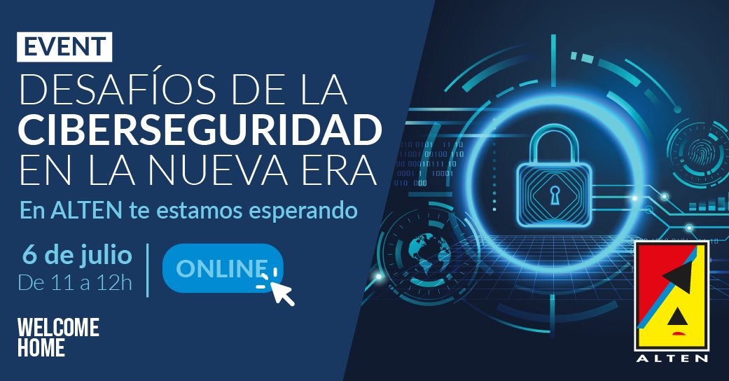 altenspain's tweet photo. El próximo 6 de julio abrimos nuestras puertas para hablar de Ciberseguridad. Apúntate a nuestro evento online y descubre todo lo que ALTEN puede ofrecerte para desarrollar tu carrera profesional. ¿Estás preparado? 👉 https://t.co/MR8UCbaOXH
#Ciberseguridad #Empleo #ALTENhome https://t.co/1AEdQGN3G4
