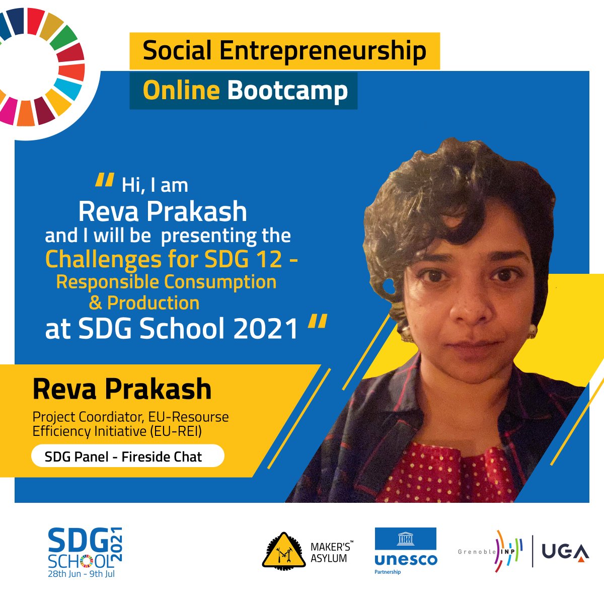 Super excited to be part of #SDGSchool2021 - an experiential learning program to foster community led ownership for Sustainable Development Goals hosted by Maker's Asylum and UNESCO every year along with many other amazing partners. Looking forward to the SDG-12 discussions!