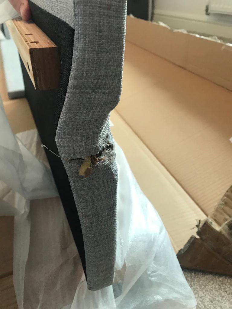 daisyb06's tweet photo. When your new bed from @TheRangeUK turns up damaged and now you have no bed for 2 weeks until the replacement part can be delivered 😞#therange #newbed #damaged https://t.co/cSj91hoeCE