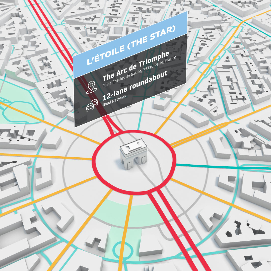TomTom's tweet image. Did you know the road around the Arc de Triomphe is known as L&apos;Étoile (The Star) and is a 12-lane roundabout?
Its chaotic traffic is so notorious that when you choose insurance for a car in Paris there&apos;s an option for coverage on the Arc de Triomphe roundabout. #MapFactMonday