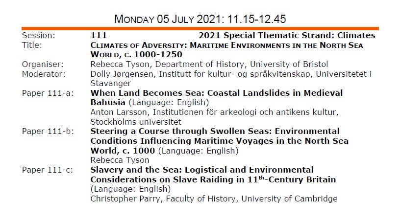 This time next week @antonyaolarsson, @Chris_J_Parry and I will be speaking @IMC_Leeds about maritime environments in the North Sea World c. 1000-1250. 
In organising this session I hoped to bring together people interested in medieval #coastalhistory so do come along and say hi!