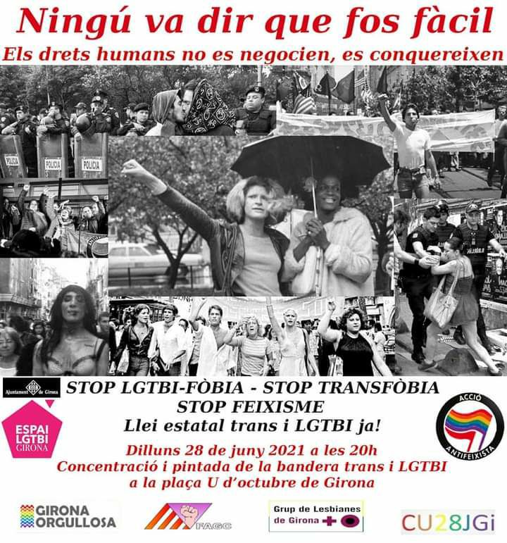 GironaComu's tweet photo. Concentració a les 20 hores a la plaça de l'1 d'octubre #Girona #OrgullCompartit https://t.co/Vm3o0G9orJ