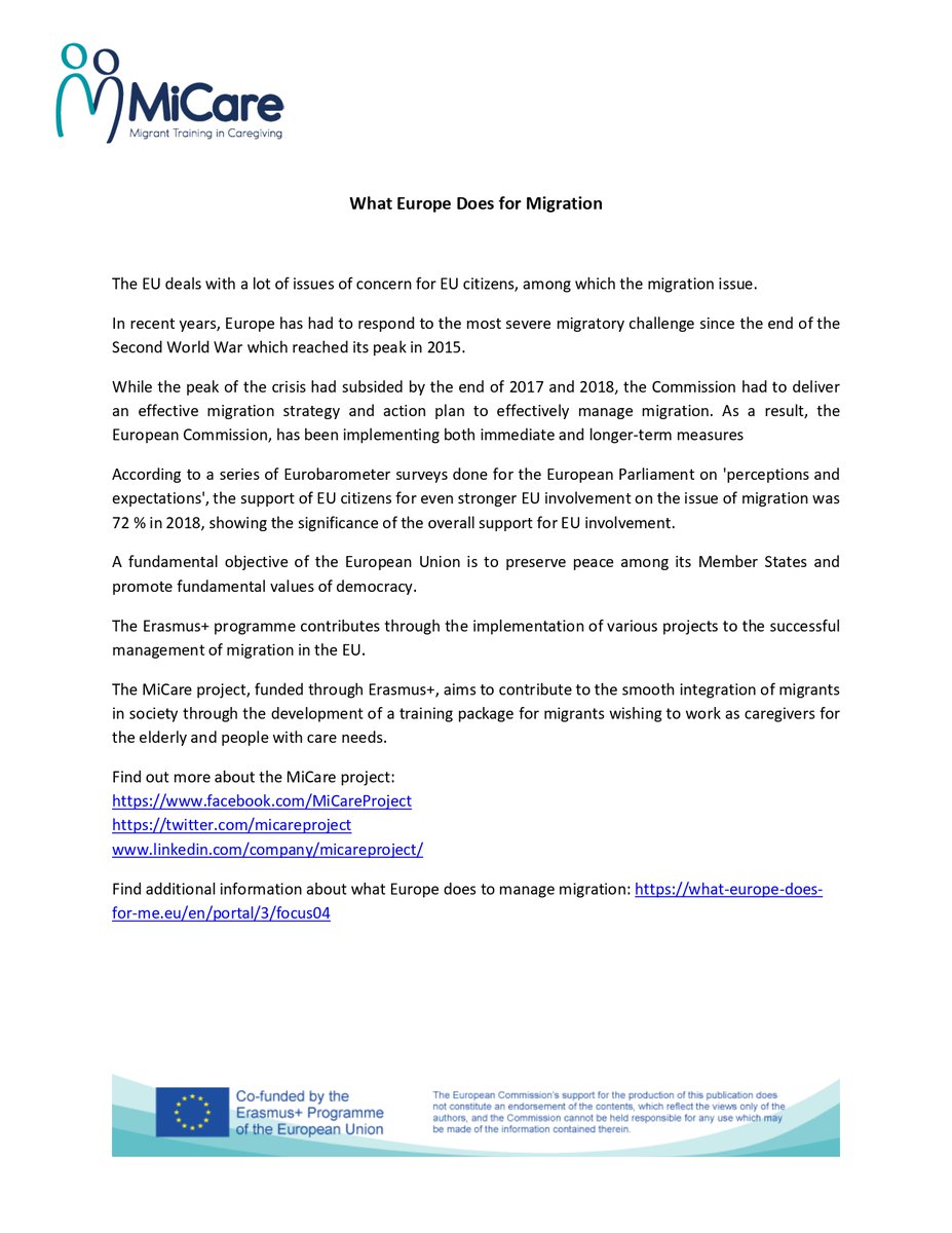 MiCare - Migrant Training in Caregiving tweet media