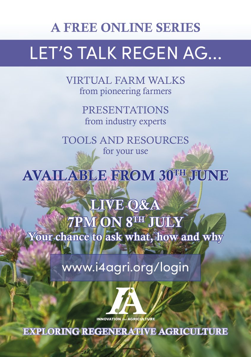 Lets talk #RegenAg.
Join us for a FREE online series offering virtual farm walks, info &amp; presentations covering the concept &amp; practices behind #regenerativeagriculture. 
Including a live Q&amp;A with <a href="/No1FarmerJake/">Jake Freestone</a> <a href="/fowell103/">David Miller</a> &amp; <a href="/angusgowthorpe/">Angus Gowthorpe</a> enabling you to ask HOW, WHAT &amp; WHY.