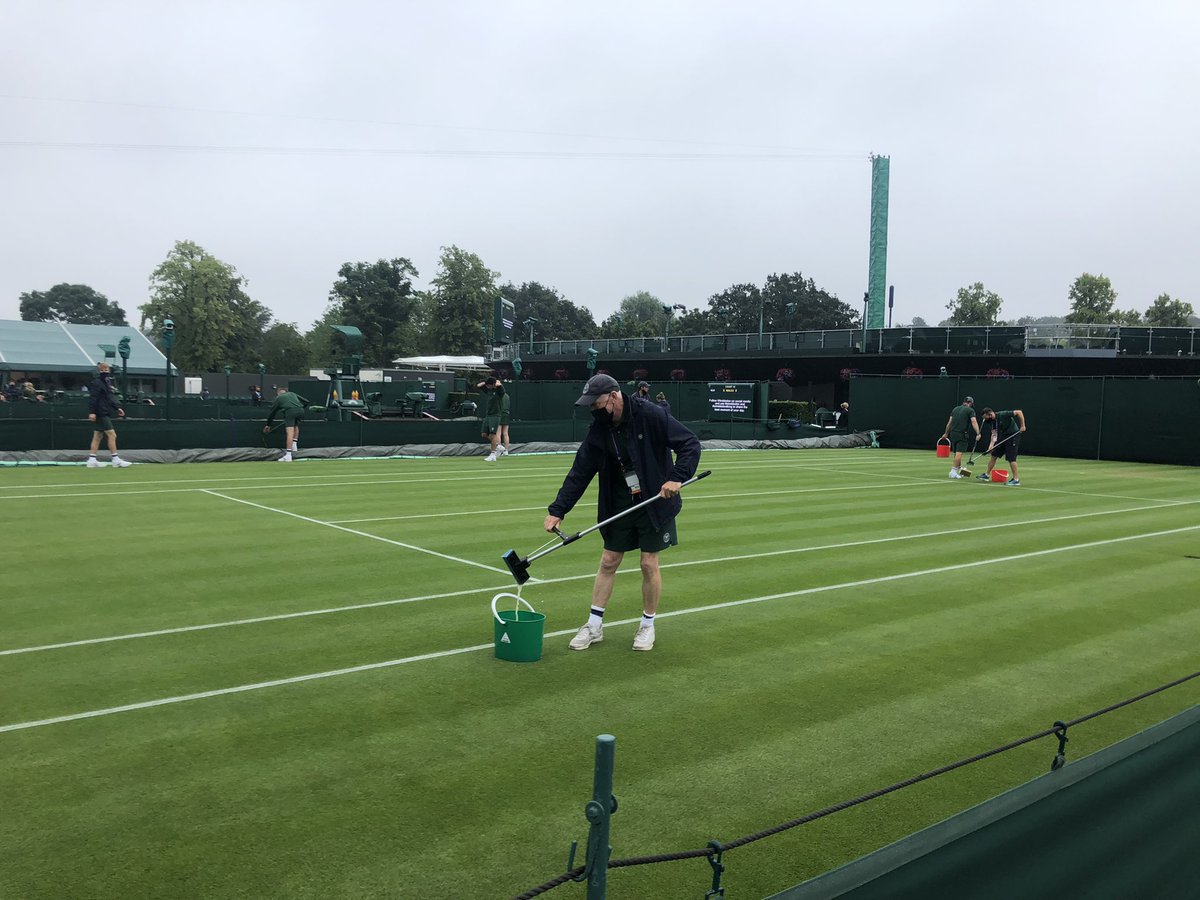 AELTCGroundsman's tweet photo. Not the weather we wanted to start day 1 but the team have done amazing work getting courts mown and marked in preparation for play #teamworkmakesthedreamwork https://t.co/DHCvxD3wBO