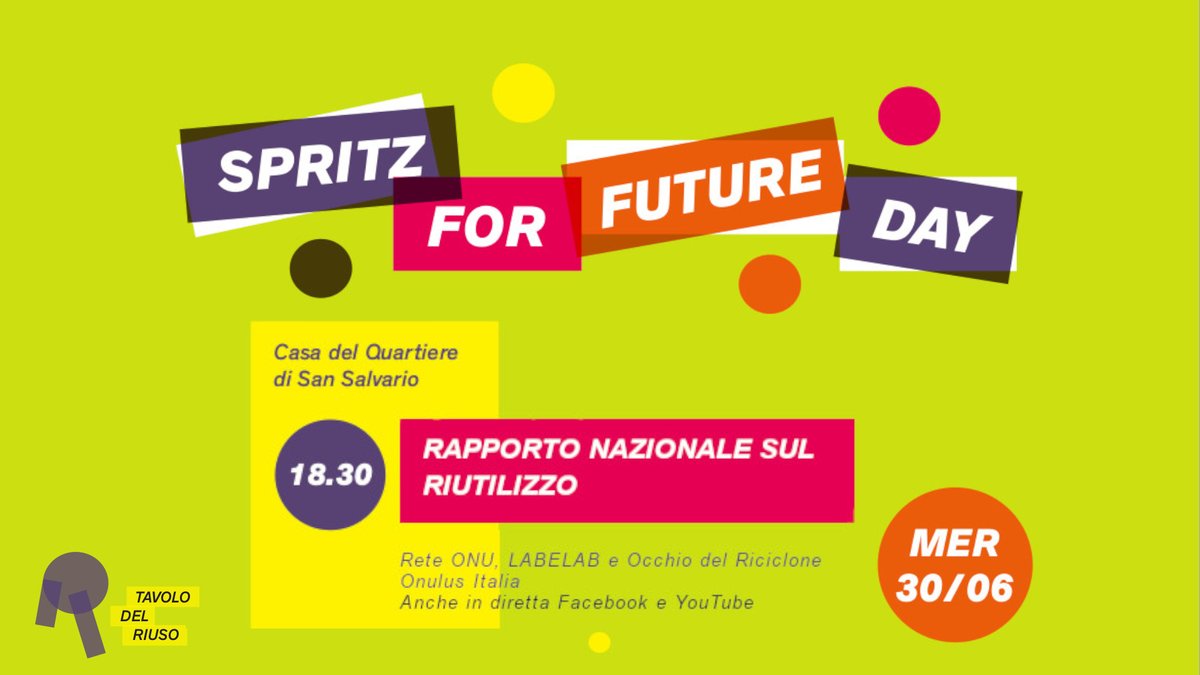 30.06.2021 h. 18.30 Presentazione Rapporto Nazionale sul #Riutilizzo Un imperdibile appuntamento sui temi del #riutilizzo #secondhand #economiacircolare. Consulta il programma urly.it/3drhw e segui la diretta con gli autori, esperti e rappresentanti istituzionali
