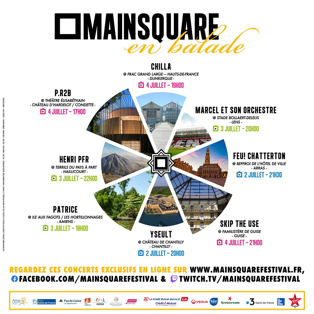 MainSquareFest's tweet photo. Chose promise, chose due ! 

8️⃣ artistes, 8️⃣ concerts exclusifs à travers des lieux emblématiques des @hautsdefrance  ! 🎶 

📆 Du 2 au 4 juillet 
💻 Rendez-vous sur Facebook, Twitch et notre site web 👉 https://t.co/8RSr5BGmG1

#MainSquareenBalade https://t.co/PwULHQw5rV