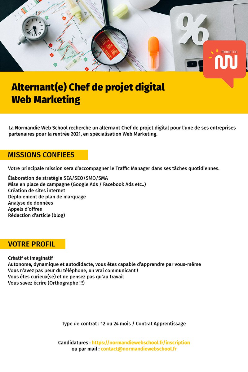 La <a href="/ndiewebschool/">Normandie Web School</a> cherche pour une de ses entreprises partenaires un alternant pour la rentrée prochaine, à vos CV !

#nosétudiantsontdutalent #alternance #marketingdigital #NormandieWebSchool