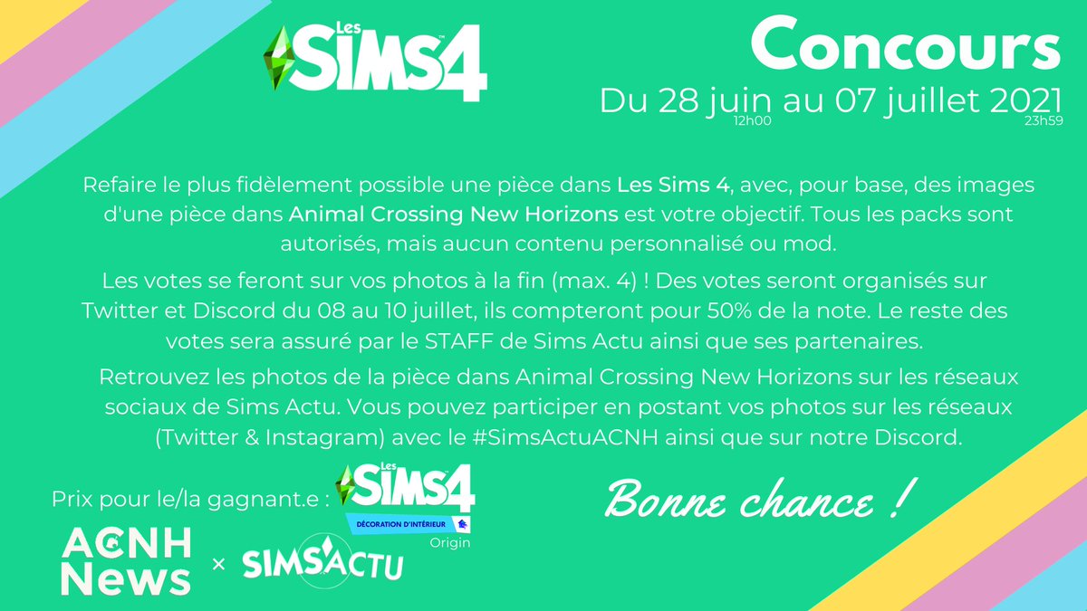 SimsActu_'s tweet image. En collaboration avec @ACNHNews, nous organisons un concours !

Vous devez reproduire la pièce, issue du jeu #ACNH dans Les #Sims4. La participation qui s'en rapprochera le + sera déclarée gagnante!

Merci au programme #EAGameChangers et à @SimGuruFrost !

#Sims #LesSims #TheSims