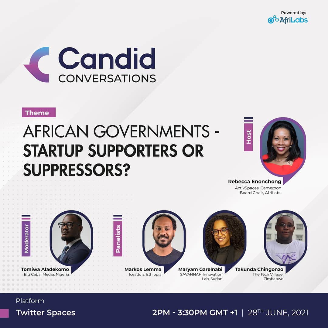 In a few hours, we go live!

Join us on Twitter Spaces.

#AfriLabs #AfriLabsCandidConversation #AfriLAbsCC

<a href="/iamtomiwa/">Tommy</a> @_MaryJam <a href="/TechCabal/">TechCabal</a>