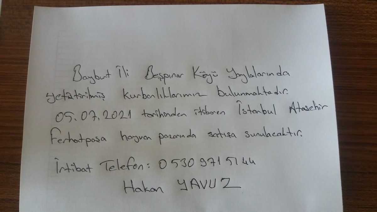 Bayburt yaylalarında doğal besili kurbanlık için eşimin yakını Hakan Bey ile temasa geçmenizi öneririm / tavsiye ederim👇