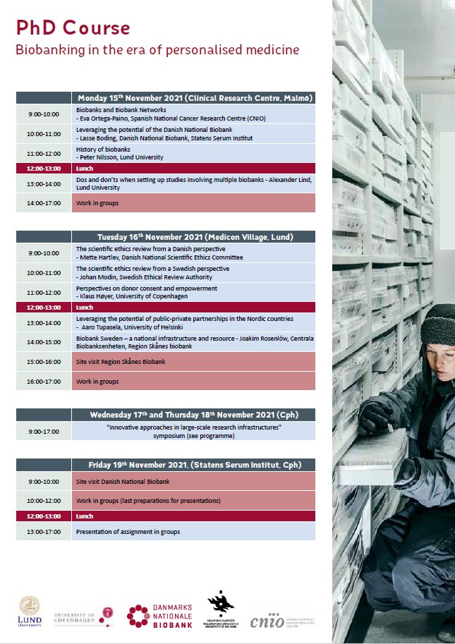 NationalBiobank's tweet photo. "Biobanking in the era of personalised medicine" - so proud to announce that our annual #PhD course in #biobanking is now open for enrolment: https://t.co/TvsJwpicD7
15-19 Nov. 2021 collaboration between PhD schools at @koebenhavns_uni and @lunduniversity https://t.co/DzdG4VUItJ