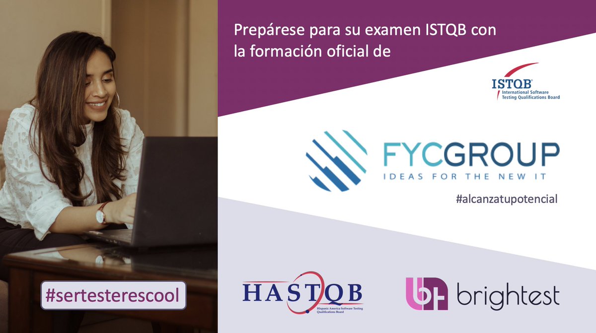 ¡Únete a la formación oficial #ISTQB global y prepárate con <a href="/fycgroup/">FYC Group</a> para tu examen de certificación con Brightest y el <a href="/HASTQB/">HASTQB</a> ... #alcanzatupotencial! #sertesterescool

Para más información de sus cursos:
Email:informacion@fyccorp.com
Web:fyccorp.com