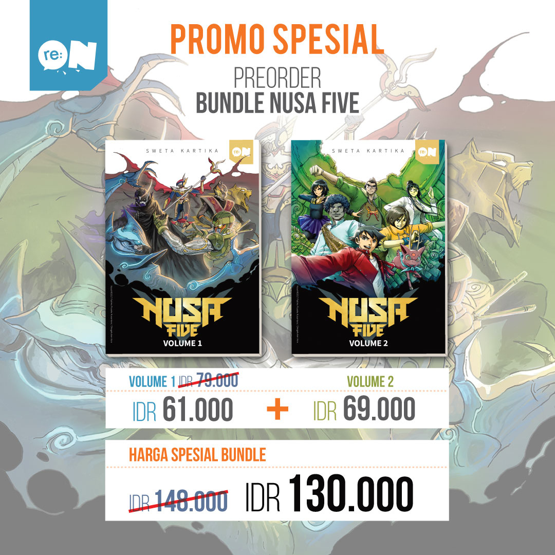 Pengumuman untuk PO Nusa V volume 1 &amp; 2 di <a href="/reoncomics/">re:ON Comics</a> :D

Silakan buat yang belum kebagian karya <a href="/SwetaKartika/">Sweta Kartika</a> ini :D