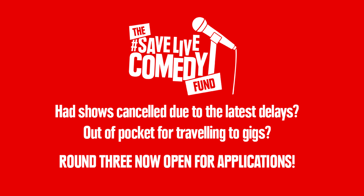 LiveComedyUK's tweet image. #SaveLiveComedy Fund ROUND THREE now open!

UK resident with a UK bank account?
Pre-pandemic made at least ⅓ of your income from comedy?
Have less than £3k in savings (not including set aside for tax?)

You're eligible for £500 grants!

Apply now: savelivecomedy.co.uk