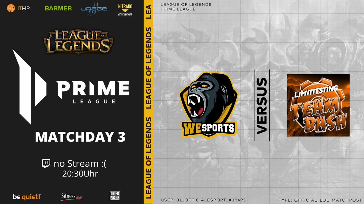 WeSports_LoL's tweet photo. Will our Academy team #Rising also tie their matchday 🆚 @TeamBashDE #Limittesting ?

Match info:
📅 28.06.2021
⌚ 20:30
#WeSWin https://t.co/KE2Eg9oBC1