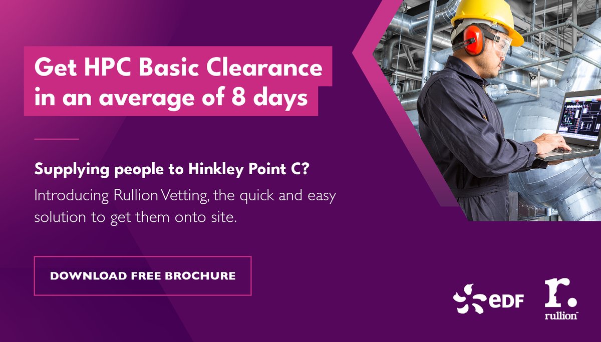 Introducing Rullion Vetting, a technology-enabled platform that allows you to get Hinkley Point C Basic Clearance in an average of 8 days. 

Want to learn more? Download our brochure today: bit.ly/2TuHCF3

#HinkleyPointC #BasicClearance #Vetting #EDF