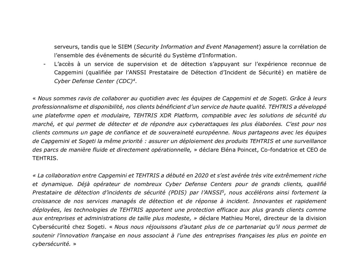tehtris's tweet photo. 🤩 Heureux de vous annoncer notre partenariat @capgeminifrance @sogeti_fr pour renforcer la #cybersecurite des acteurs publics et entreprises via une offre de détection et réponse automatisée aux #cyberattaques avec une solution souveraine innovante. 1/3

#ManagedXDR #ManagedEDR https://t.co/0PTKuH0bWx