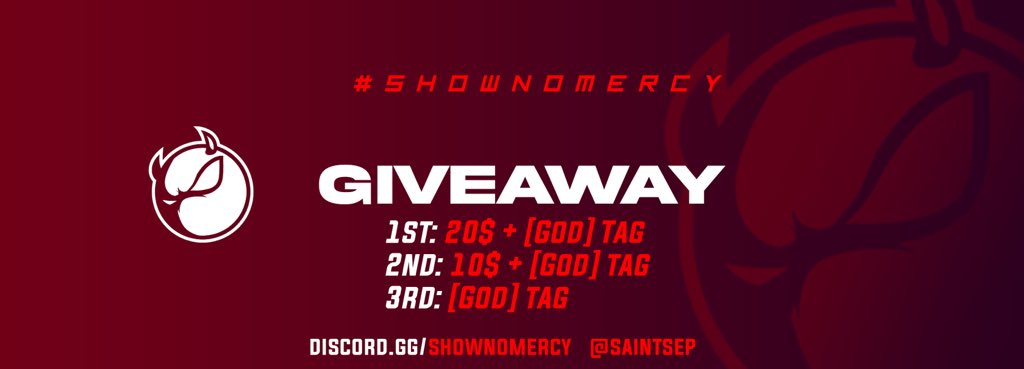 SaintsEP's tweet image. Giveaway! 

The prizes are listed below
1st place
• 20$ PayPal/Giftcard + God Tag 1 month
2nd place
• 10$ Paypal/Giftcard + God Tag 1 month
3rd place
• God Tag 1 month

To participate 
• Follow @SaintsEP 
• Like &amp;amp; retweet
• Tag 1 friend 
• Join our discord server 

GL!