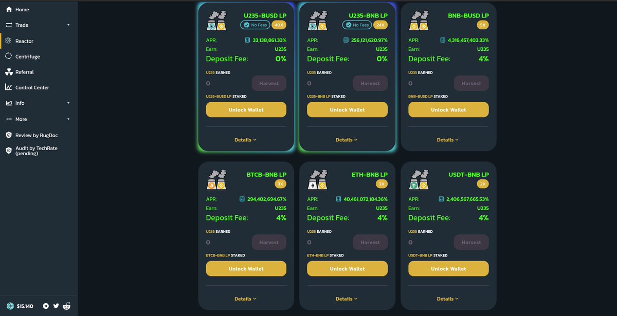 Look at these juicy percentages! 4 days until our reactors and centrifuges are powered up, make sure to get yourself in for some easy gainz!

fusionfinance.farm/reactor

#BSCGems #BSCGem #Cryptomoonshots #DApps #DeFi #staking #YieldFarm #Binance