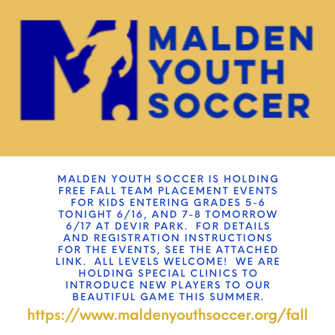 Fall team placement events 6/16 &amp; 6/17 at Devir Park! #playMYSA #MYS