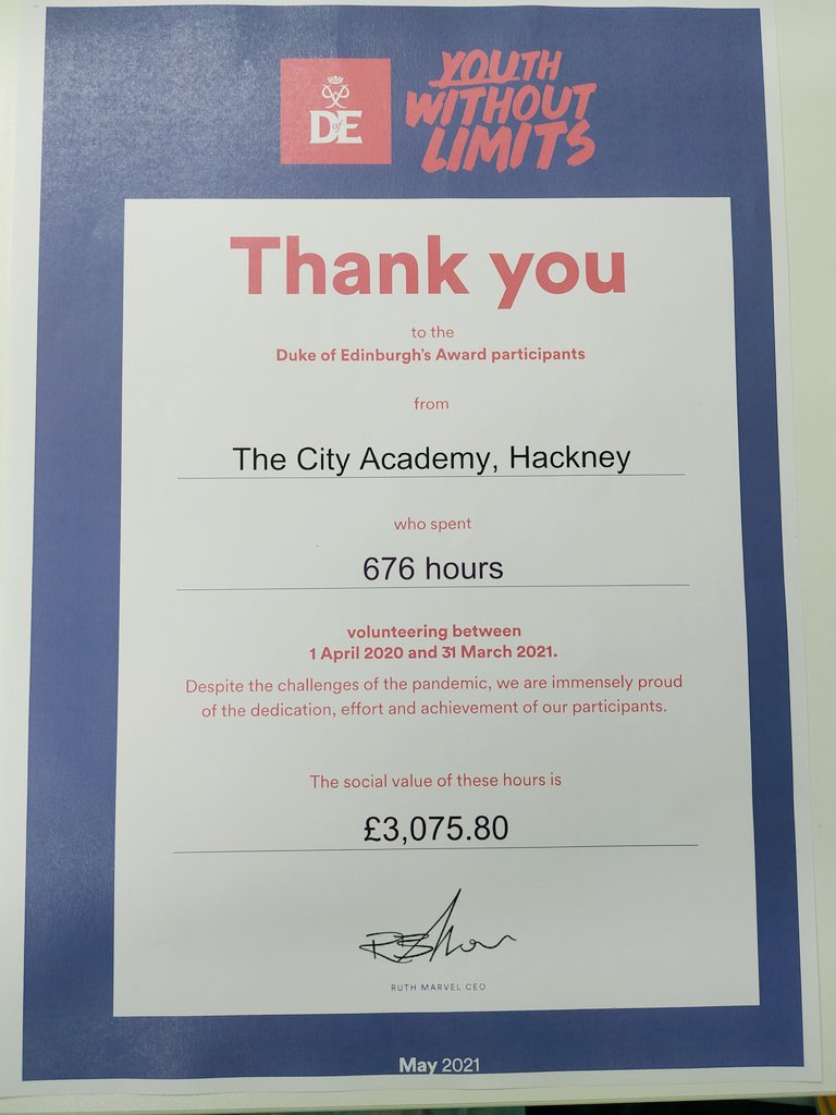 CityAcadHackney's tweet photo. Wow our Y12 students have racked up 676 hours of volunteering between them as part of their Bronze DofE awards!

Doing all kinds of useful community work from litter picking to helping with sports clubs 👏👏👏 https://t.co/L5zD6jQsjq