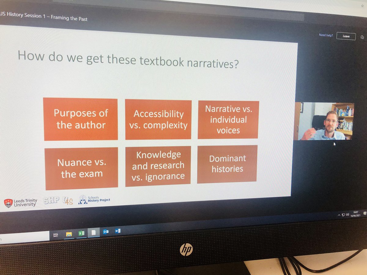 Over 25 year 12 @HabsHatcham historians watching @apf102 and @1972SHP webinar on Framing the Past, considering how textbooks have shaped interpretations of US history and Native American peoples and how historians have contributed to problems #hatchamadvantage