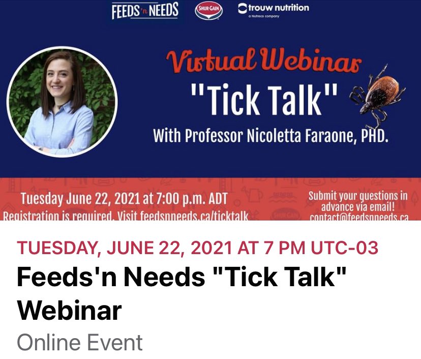 nicofaraone's tweet photo. Do you want to know more about ticks, how to protect you and your pets, and about my research on ticks at @acadiau? Join this live event! Everybody is welcome! https://t.co/eXYQTD7S1v @Atlantickspray @acadiaresearch @AcadiaICE https://t.co/AYoMcrv4wA